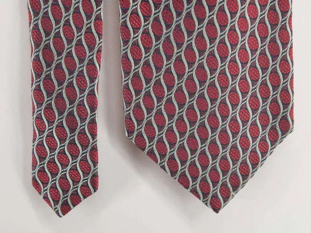 Ermenegildo Zegna Silk Tie Mens Red Burgundy Wavy Geometric Italy 3.75